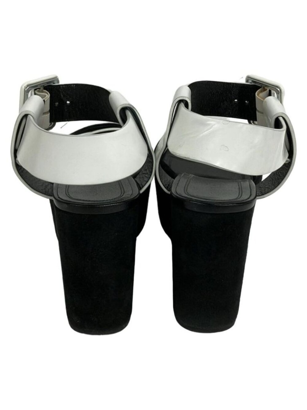 Celine Sandals 38.5 White Black Wedge Sole Leather - Picture 3 of 12